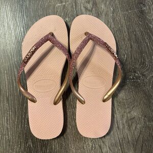 Havaianas Blush Pink Flip Flops with Rose-Gold Glitter Straps